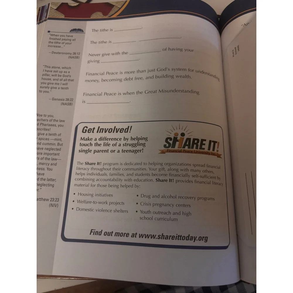 Dave Ramsey Financial Peace University Workbook Adult OS Tan Blue Debt Wealth